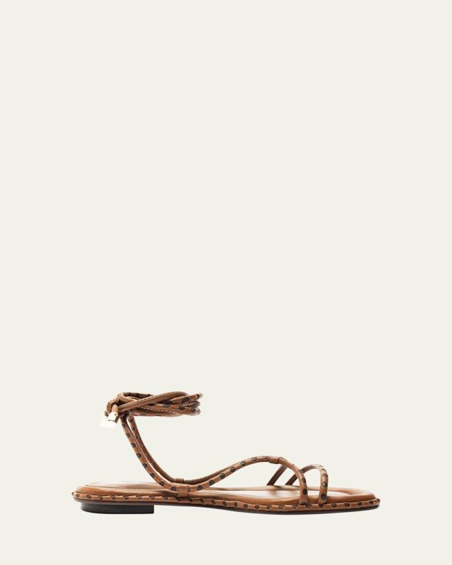 Donna Self-Tie Leather Flat Sandals